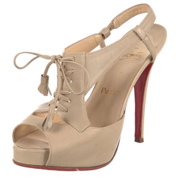 CHRISTIAN LOUBOUTIN Beige Leather Sometimes Lace Up Heels EU 36.5/ US 6.5 - Picture 1 of 13